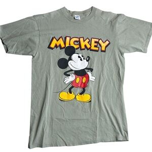 Vintage Disney Mickey Mouse Graphic T-Shirt Green Velva Sheen Made in USA Size L